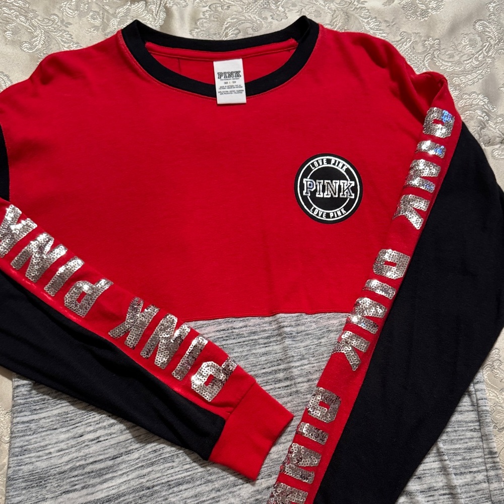 PINK Victoria's Secret Kids Red and Black Long Sleeve Tee